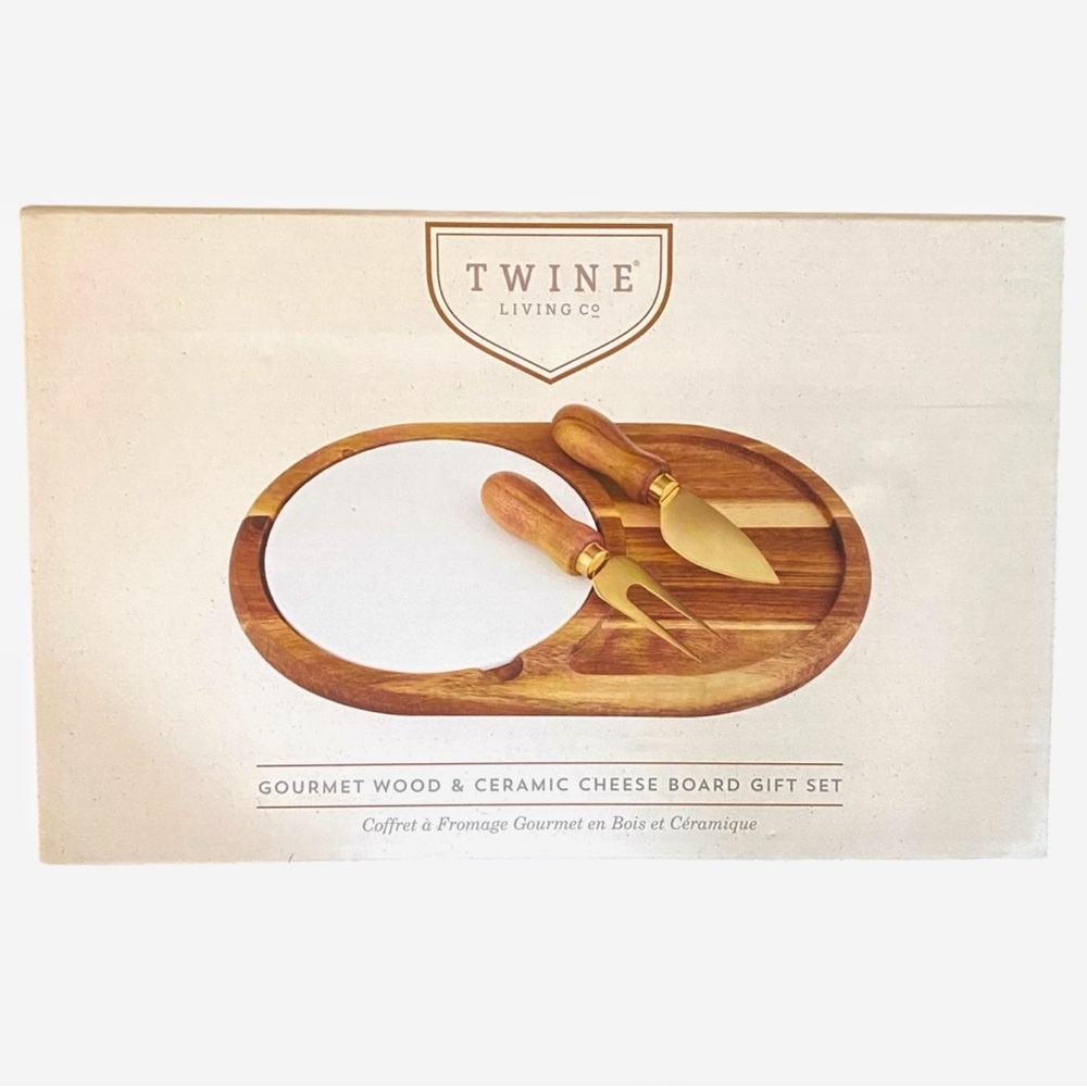 Twine Living Co. Gourmet Wood & Ceramic Cheese Board Gift Set